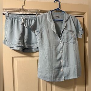 Seline Lounge baby blue satin pajamas, size small